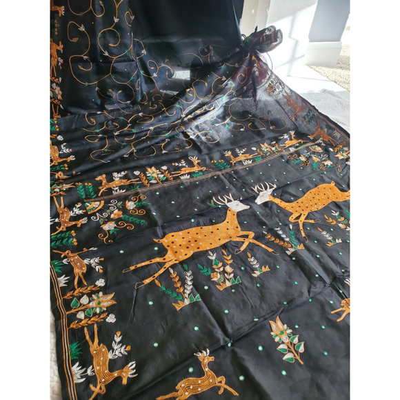 Women Pure Silk Hand Embroidery Saree Handloom Designer Aari Work - Picture 3 of 16